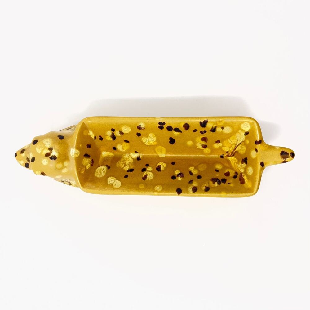 Vtg Dachshund Wiener Dog Serving Cracker Candy Dish Ceramic Bar Sponge Speckled - Picture 6 of 10